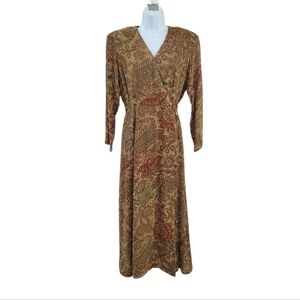 KAY UNGER Vintage Brown Multi Silk Floral Paisley Dress Size 6